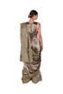 Pumpkin Leaf EMB Antique Gold Tissue Saree with Blouse Piece + Pipe EMB Gold Cutwork Sleeveless Blouse